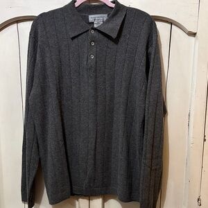 Gray Ribbed Long Sleeve Cashmere Sweater